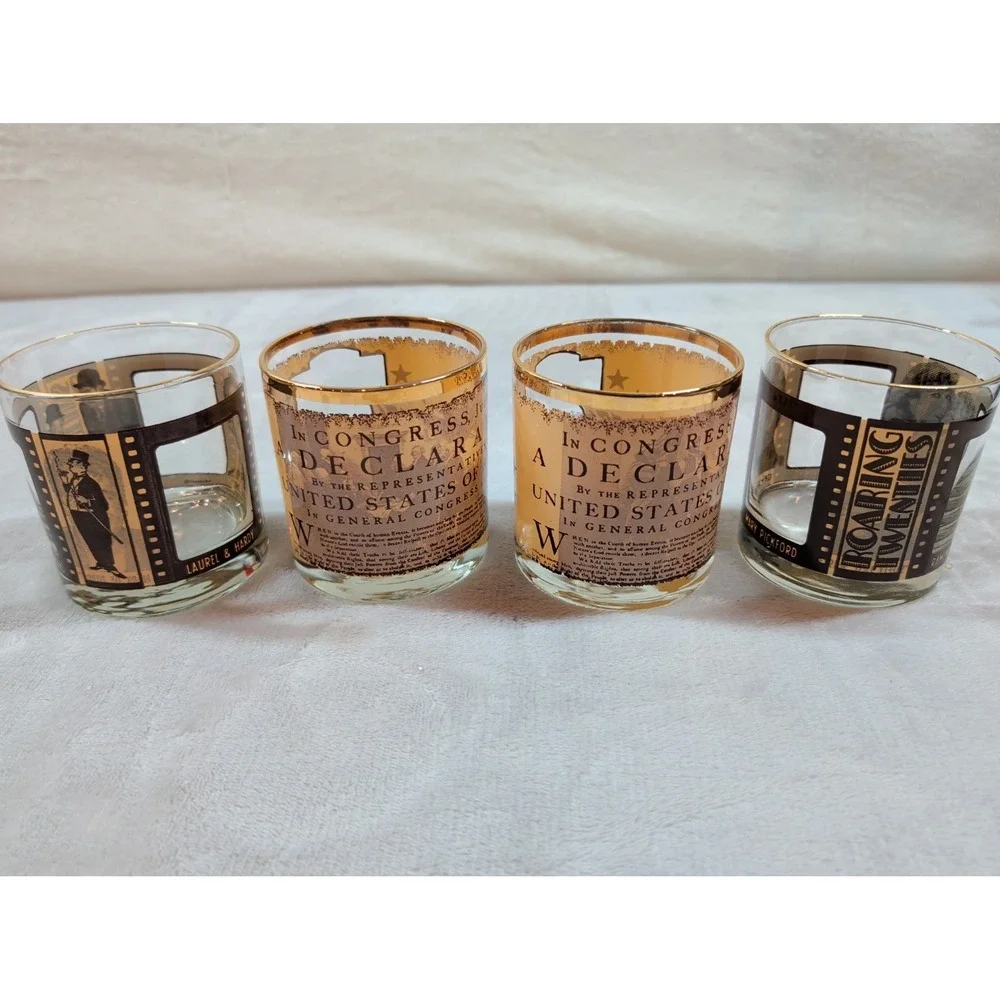 Vintage Bicentennial 1776-1976 & Roaring‎ Twenties Movie Rocks Glass Set of 4